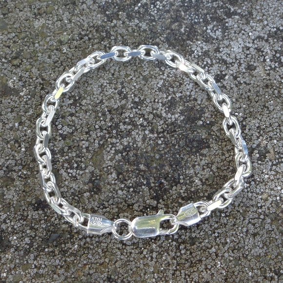 Sterling Silver Diamond Cut Anchor Link Bracelet Real Silver Stamped 925 Italy - Picture 1 of 4